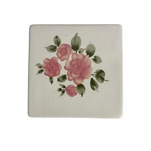 Gibson Roseland Ceramic Trivet Hot Pad w/ Pink Roses Vintage